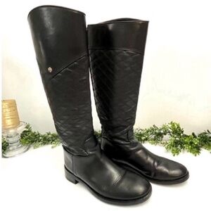 Tory Burch Claremont Quilted Leather Black Boots Sz  8